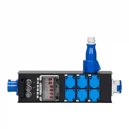 32A 3-Pin In/Out 6-Way 16A Waterproof European Power Distributor 240V 200A Copper-Plastic Housing